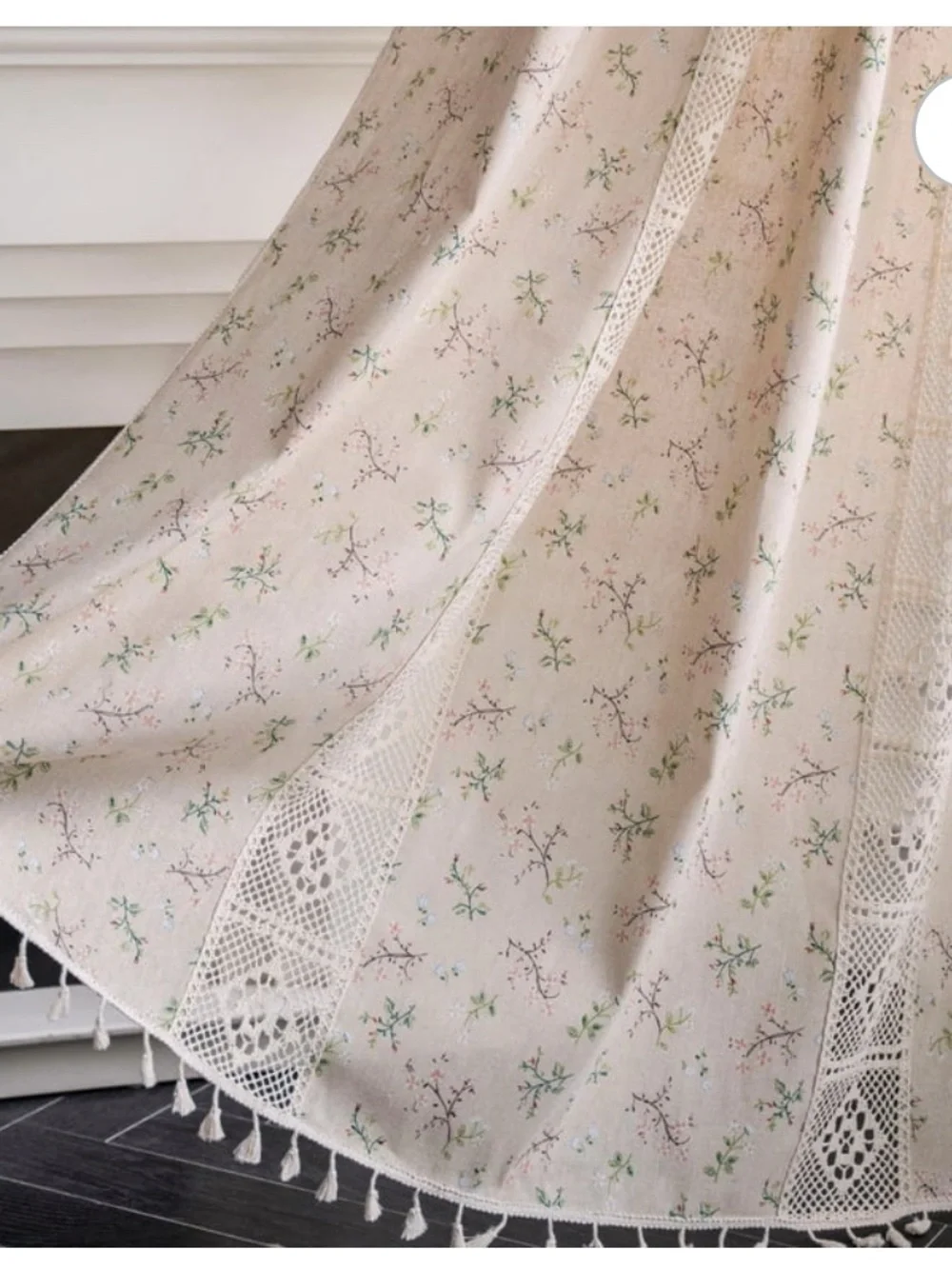 Seasonwood Floral Farmhouse Curtain, Beige, 59x84 One Panel Tassel Blackout